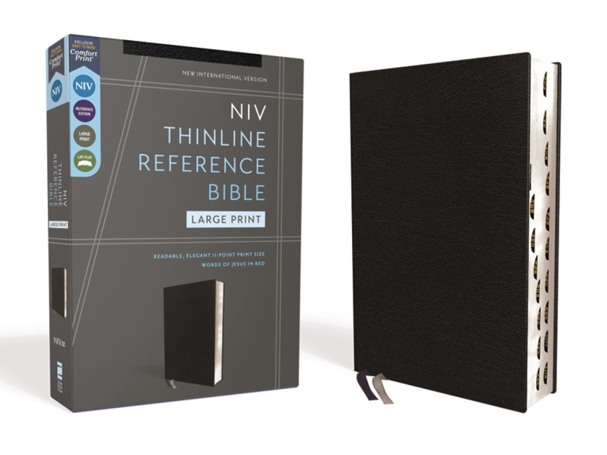 Niv, Thinline Reference Bible, Large Print, European Bonded Leather, Black, Red Letter, Thumb Indexed, Comfort Print