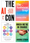 Collage of cover images clockwise from top left: The AI Con, The Ambition Trap, When We're In Charge, and The Power of Mattering