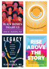 Collage of four book covers, clockwise from top left: Black Women Taught Us, Infectious Generosity, Rise Above the Story, and Legacy