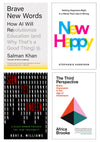 Collage of four book covers, clockwise from top left: Brave New Words, New Happy, The Third Perspective, and Seen Yet Unseen