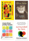 Collage of four book covers, clockwise from top right: Acts of Resistance, Letters, Surrounded by Liars, and More Than Pretty Boxes