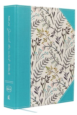 NKJV, Journal the Word Bible, Large Print, Blue Floral Cloth, Red Letter Edition: Reflect, Journal, or Create Art Next to Your Favorite Verses
