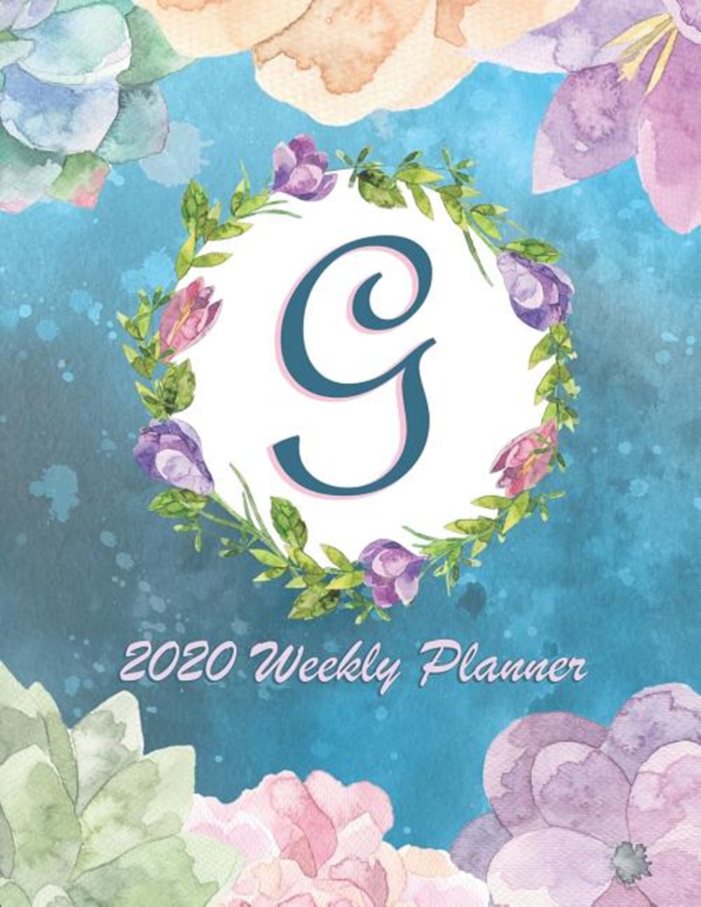 G - 2020 Weekly Planner Watercolor Monogram Handwritten Initial G with Vintage Retro Floral Wreath E