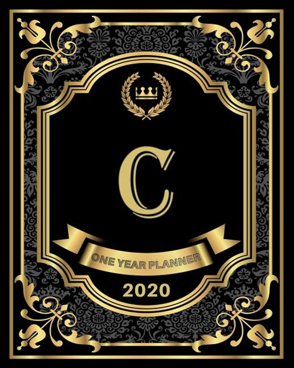 C - 2020 One Year Planner Elegant Black and Gold Monogram Initials - Pretty Calendar Organizer - One