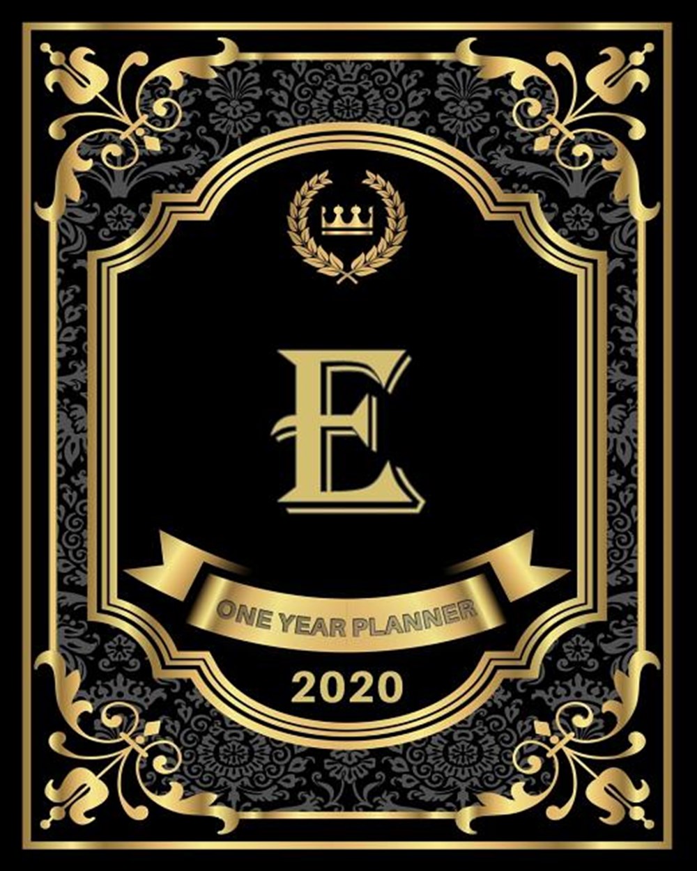 E - 2020 One Year Planner Elegant Black and Gold Monogram Initials - Pretty Calendar Organizer - One