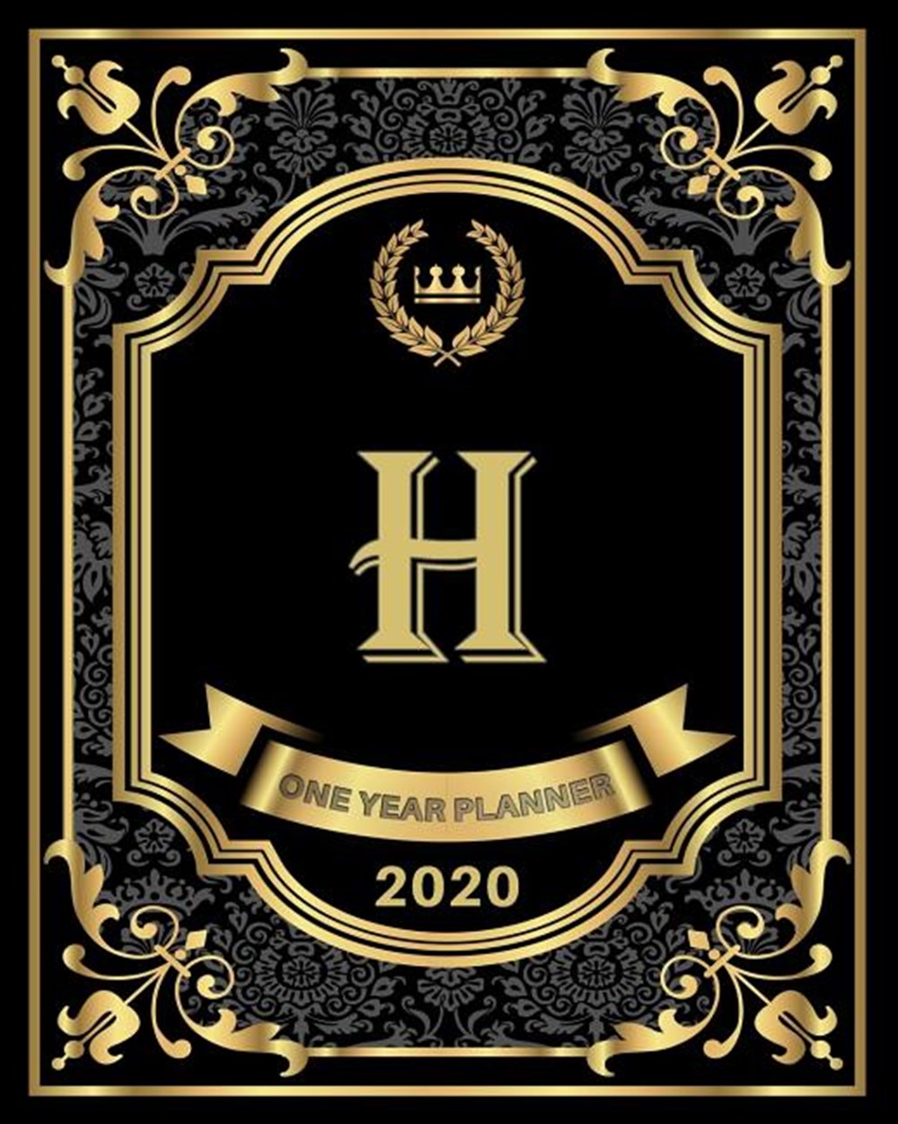 H - 2020 One Year Planner Elegant Black and Gold Monogram Initials - Pretty Calendar Organizer - One