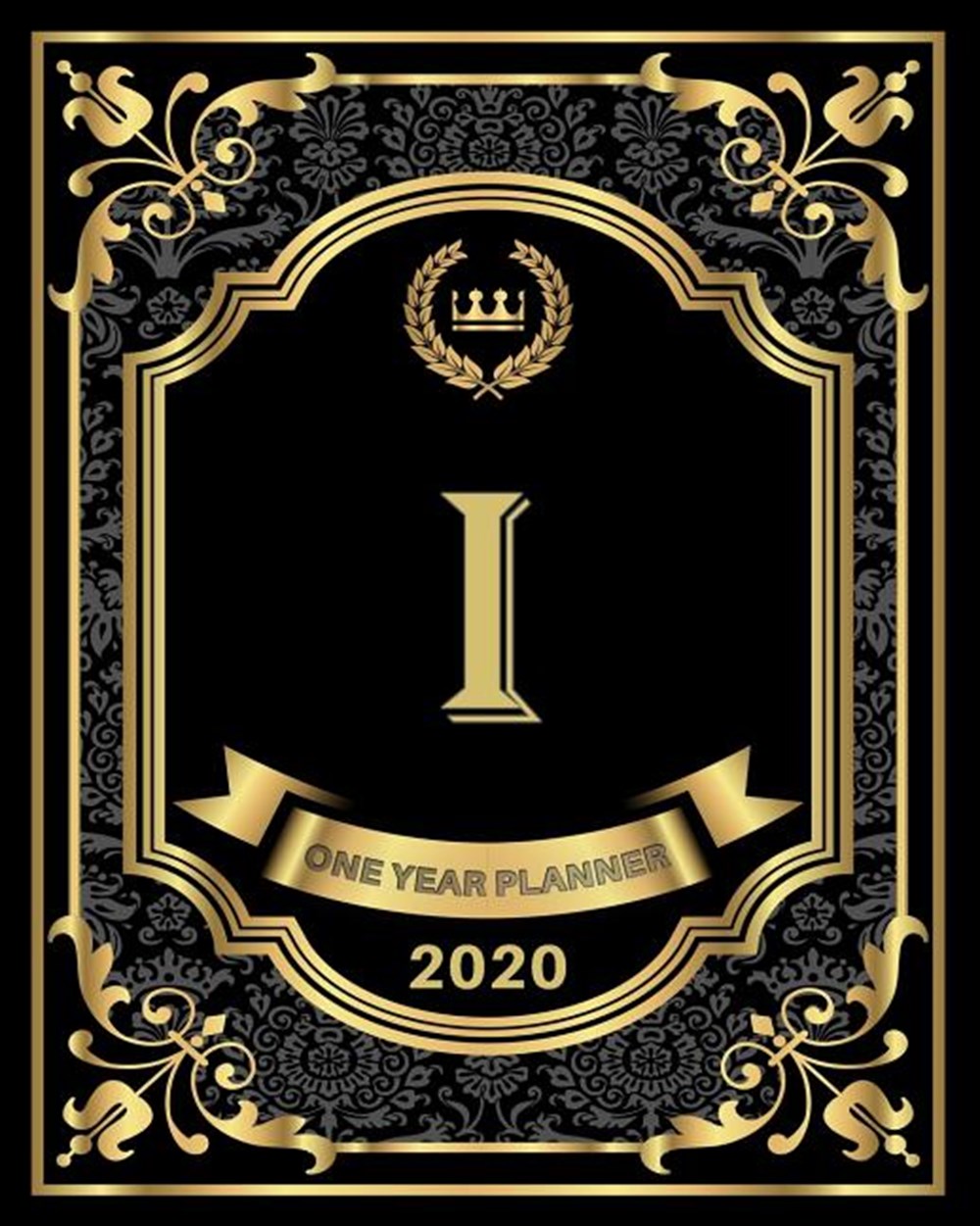 I - 2020 One Year Planner Elegant Black and Gold Monogram Initials - Pretty Calendar Organizer - One