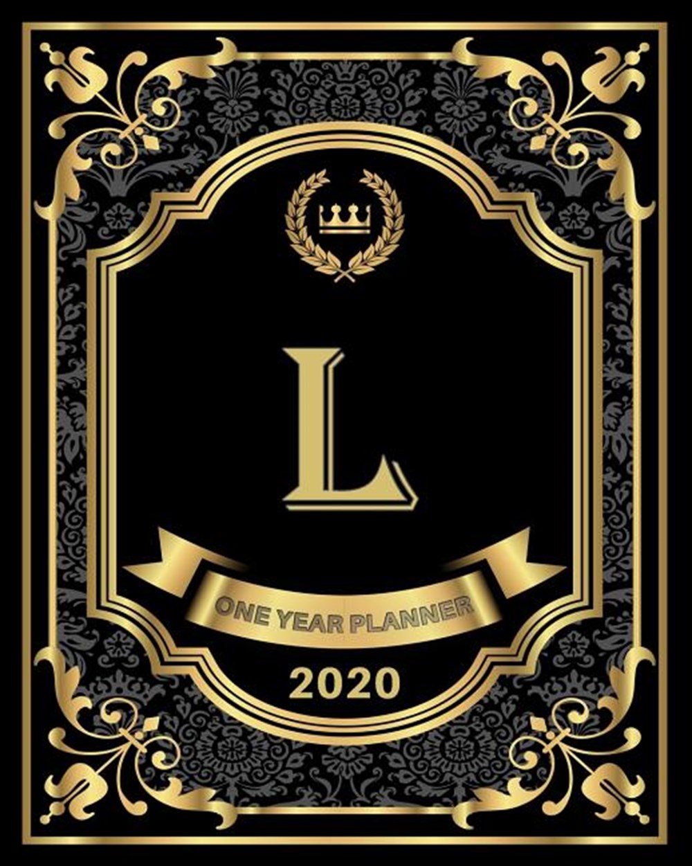 L - 2020 One Year Planner Elegant Black and Gold Monogram Initials - Pretty Calendar Organizer - One