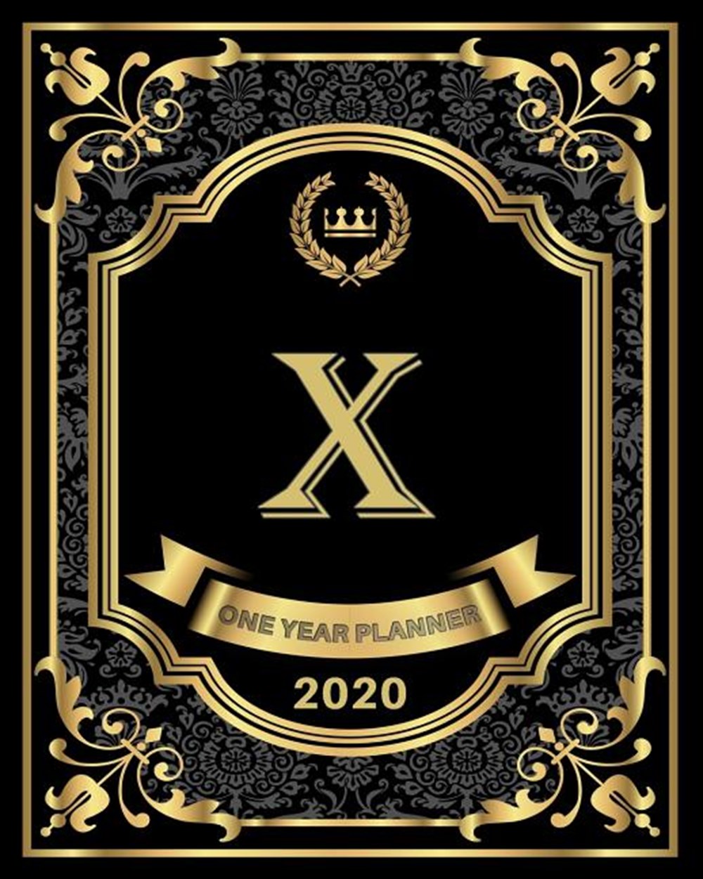 X - 2020 One Year Planner Elegant Black and Gold Monogram Initials - Pretty Calendar Organizer - One