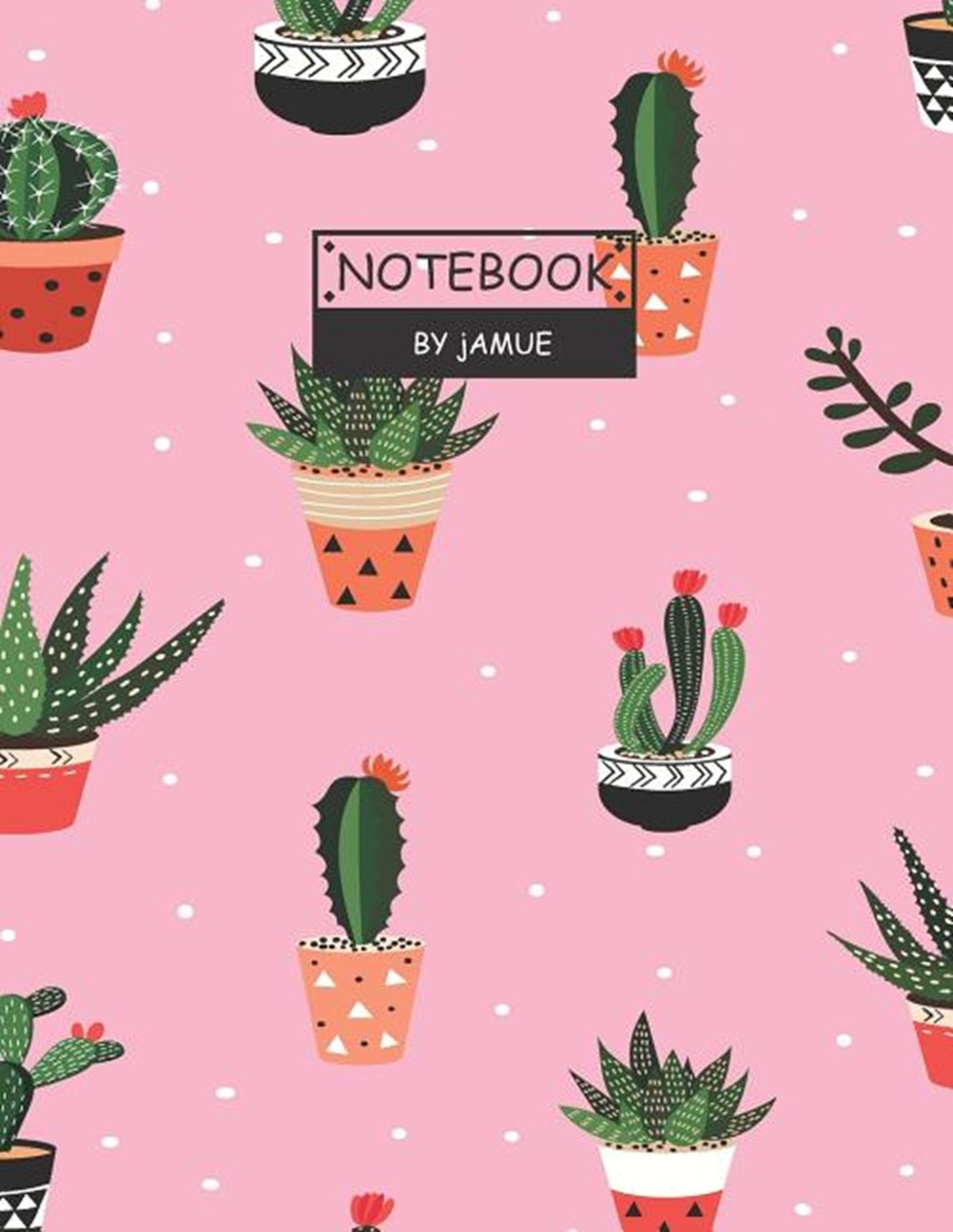 Notebook Seamless pattern with cactus pink cover and Lined pages, Extra large (8.5 x 11) inches, 110