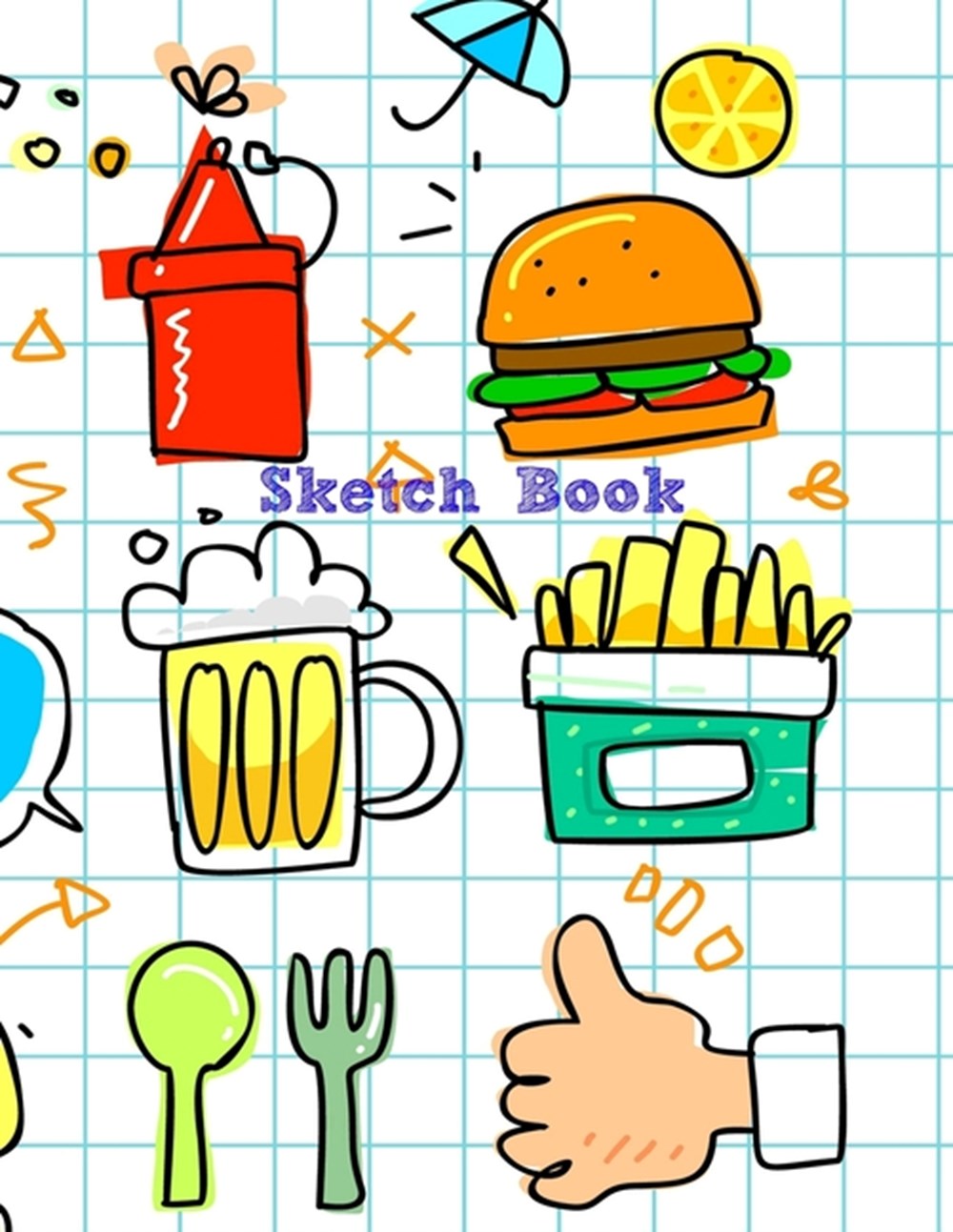 Sketchbook Cartoon Food Theme Cover Paint Drawing and Writing Blank Page Sketch book Journal for Per