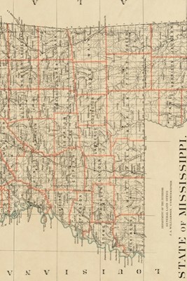 1878 Map of the State of Mississippi - A Poetose Notebook / Journal / Diary (50 pages/25 sheets)