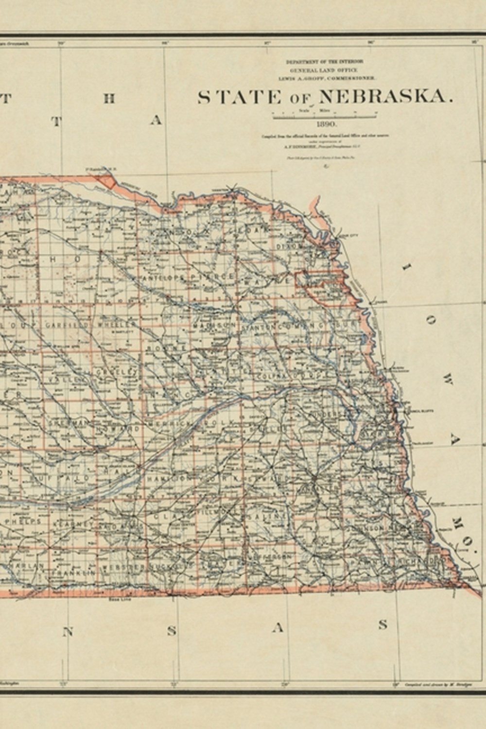 1890 Map of Nebraska - a Poetose Notebook / Journal / Diary (50 Pages/25 Sheets)
