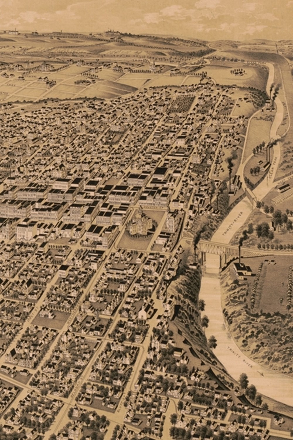1891 Bird's Eye View Map of Fort Worth, Texas - A Poetose Notebook / Journal / Diary (50 pages/25 sh