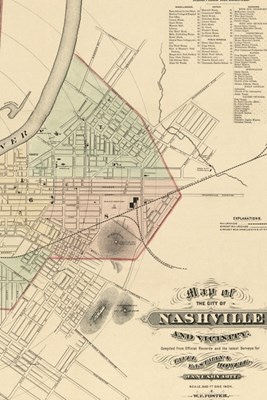 1877 Century Map of Nashville, Tennessee - A Poetose Notebook / Journal / Diary (50 pages/25 sheets)