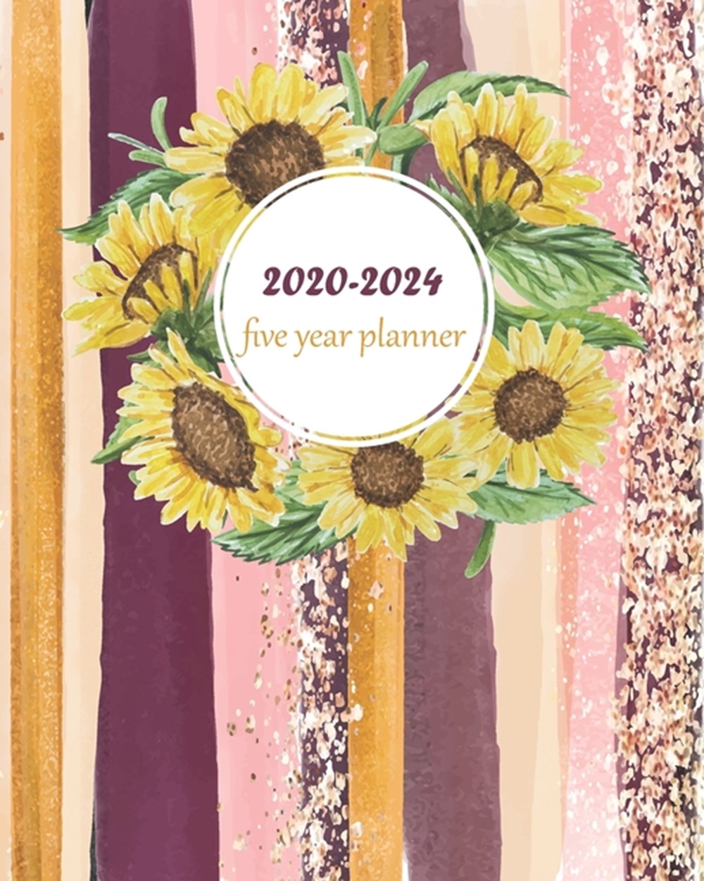 2020-2024 Five Year Planner Sunflower And Line Gold, Five Year with Holidays and Inspirational Quote
